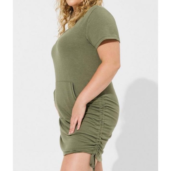 🆕 Dream Fleece V-Neck Side Tie Lounge Dress 1 1X 14 16 NWT Torrid New! Green - Picture 3 of 5